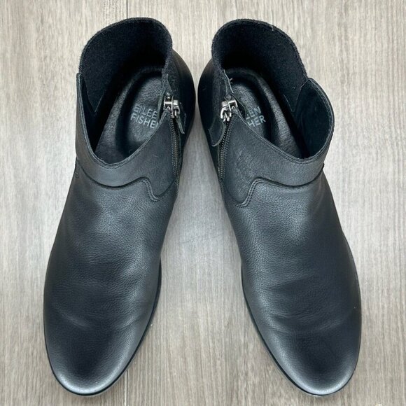 Eileen Fisher Boots Size 6.5 Knitted Chelsea Ankle Stacked Heel Leather Black - Picture 6 of 12
